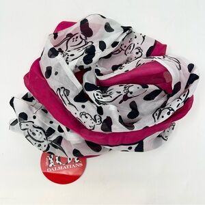 NWT Disney 101 Dalmations Printed Scarf Black White and Hot Pink Playful Design